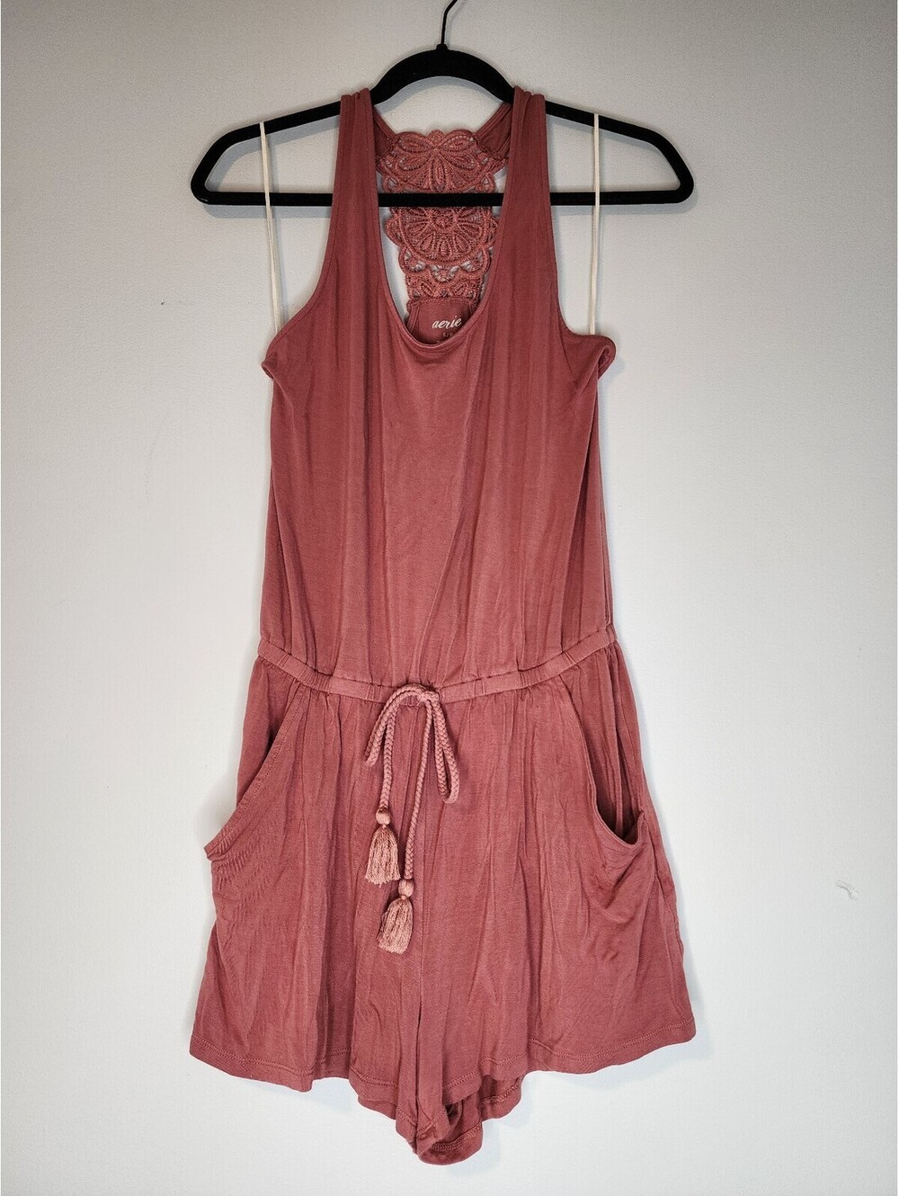 11 - aerie Lace Back Sleeveless Romper in Dusty Rose, Size S/P